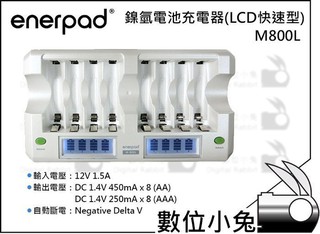 數位小兔【enerpad M-800L 鎳氫電池充電器(LCD快速型)】自動斷電 充電器 可充 8顆 充電電池 3 4號