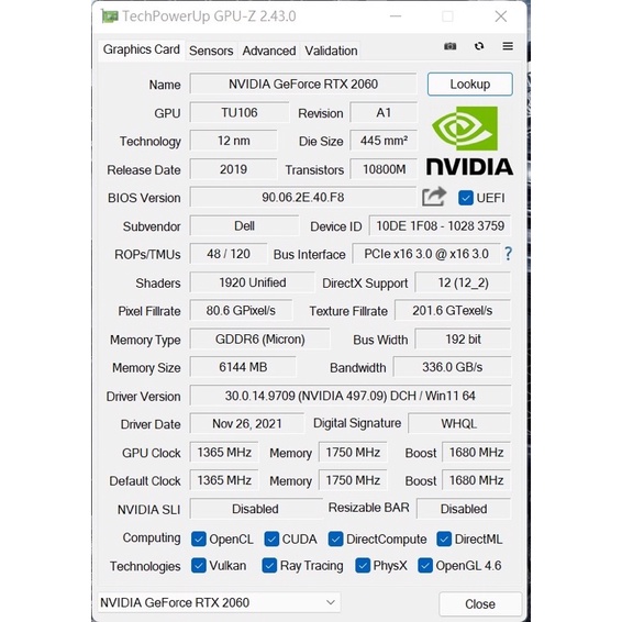 NVIDIA GeForce RTX2060顯示卡