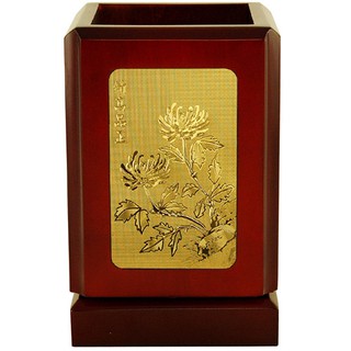 文具 筆筒-四君子(梅蘭竹菊) 飾金金箔畫 長x寬x高/8x8x12.5cm