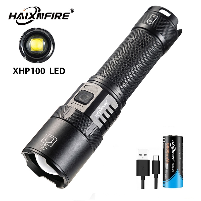 Haixnfire H26 手電筒 XHP100 LED 充電野營燈變焦大泛光手電筒