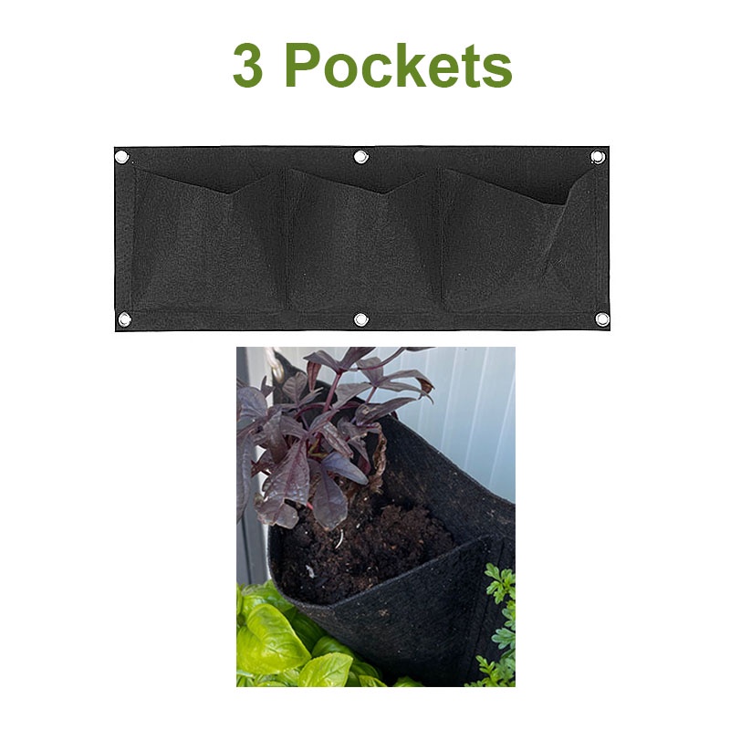 黑色 3 口袋袋種植花卉植物種植盆壁掛生活家用花盆裝飾