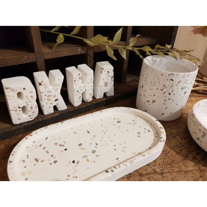 享生活 手作 水泥 磨石子 復古 盆器 置物盤 英文字母 蝦皮購物