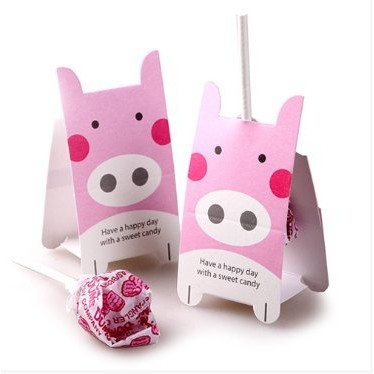 粉色小猪棒棒糖裝飾紙卡10個20元 手工DIY棒棒糖必備裝飾卡片紙卡 留言卡 紙.書簽卡片,~幸福小品包裝舖