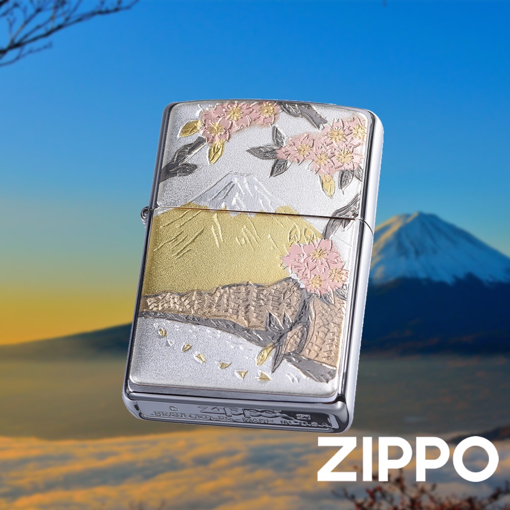 ZIPPO 日本傳統風格-富士櫻花防風打火機 日本設計 官方正版  限量 禮物 送禮 終身保固 ZA-5-122