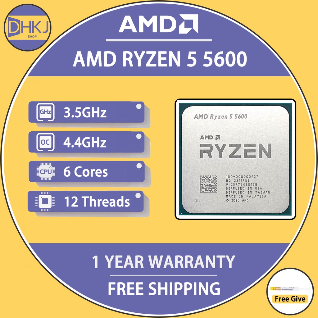 全新 AMD 銳龍 5 5600 R5 5600 CPU 遊戲處理器插槽 AM4 6 核 12 線程 65W DDR4