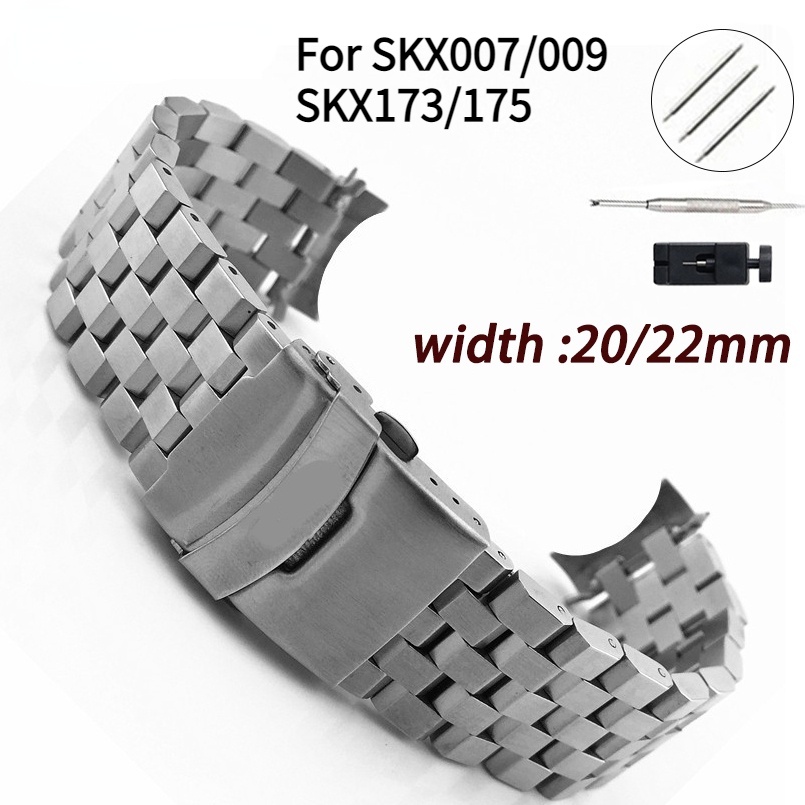 精工 SKX007 / 009 SKX173 / 175 替換錶帶彎曲帶通用不銹鋼手鍊的 20mm 22mm 手鍊