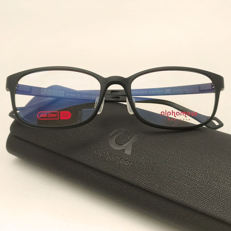💕 阿法眼鏡 💕[檸檬眼鏡] ALPHAMEER AM-3504 C2  塑鋼 消光黑方框 輕量舒適