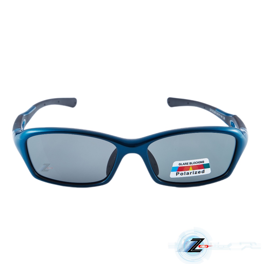【Z-POLS】大兒童專用高規TR90輕量彈性藍黑配色 Polarized寶麗來抗UV400偏光太陽眼鏡(鼻墊可調設計)
