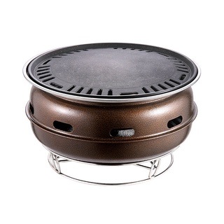 戶外便攜式烤肉爐碳烤盤燒烤架不鏽鋼商用韓式圓形木炭燒烤爐
