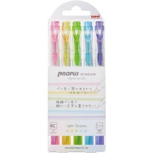 【台日文具】日本製 uni 三菱 PROPUS WINDOW 雙頭視窗螢光筆 Light 5colors 淺色系5入套組
