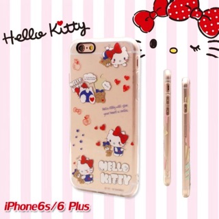 預購 日本原單hello kitty蝴蝶結小熊iPhone 6/6s plus保護殼手機殼透明軟殼全包