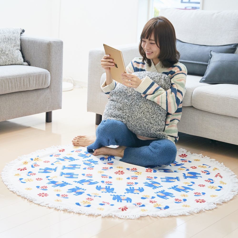 🚚現貨🇯🇵日本製 北歐 Moz 麋鹿圓形地毯 | 淺藍 深藍 兩款可選 MOZ 地墊 地毯 居家裝飾 室內佈置 佐倉小舖