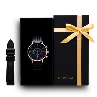 【THEODORA'S】限定禮盒Apollo手錶+替換錶帶2入組-三眼黑面-米蘭黑【希奧朵拉】