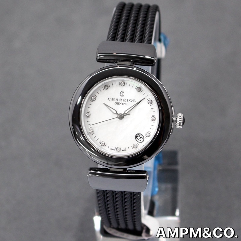 全新 現貨 CHARRIOL 夏利豪 手錶 34mm 黑色陶瓷天使腕錶 鋼索 貝殼面盤 瑞士 女錶