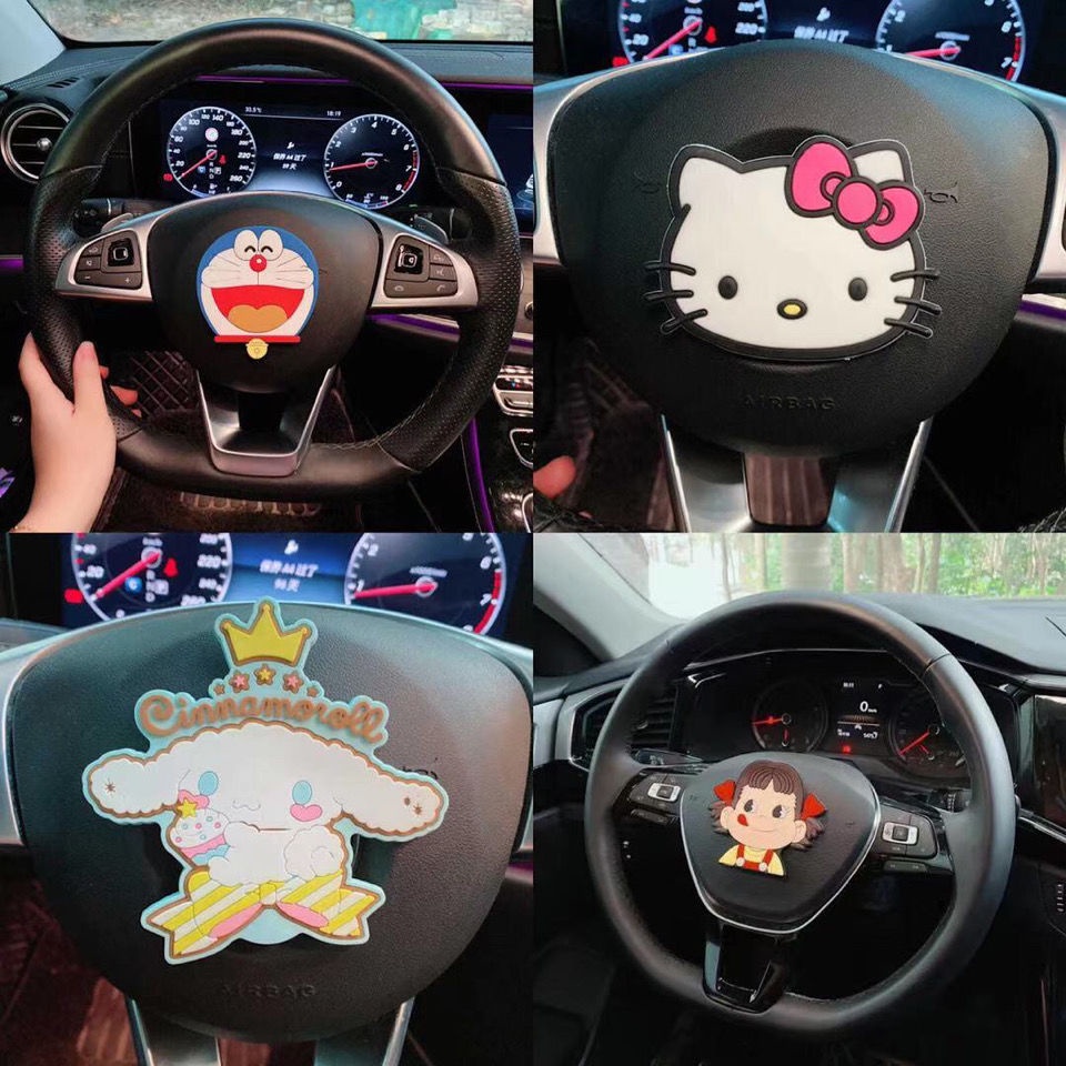 Hello Kitty 哆啦a夢車用用品方向盤車標貼可愛裝飾貼汽車時尚創意車用女用品儀表中控臺車內車貼