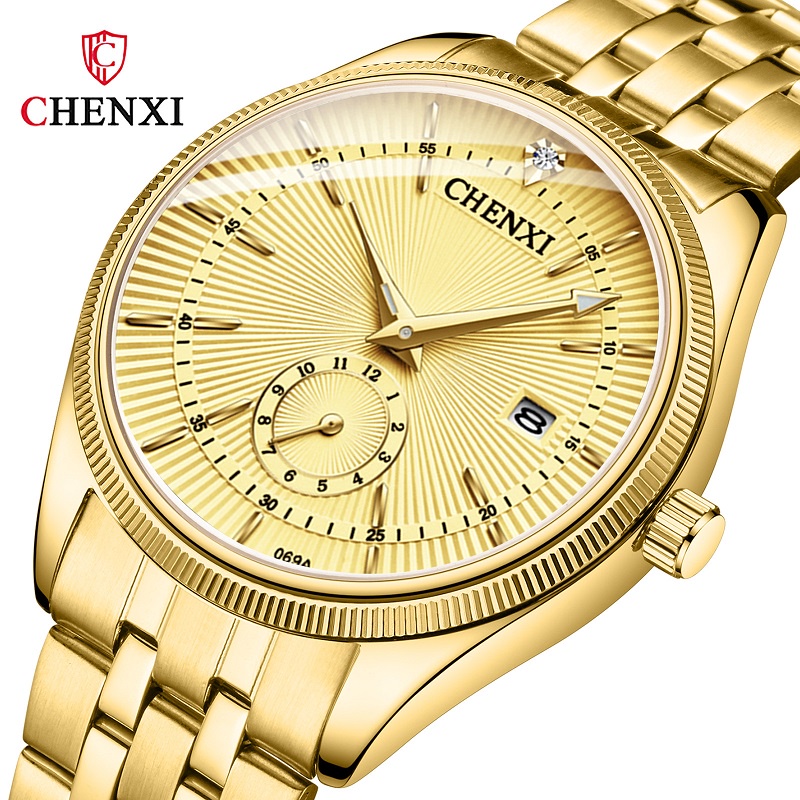 Chenxi手錶男士頂級品牌豪華黃金商務手錶日期顯示時鍾石英手錶