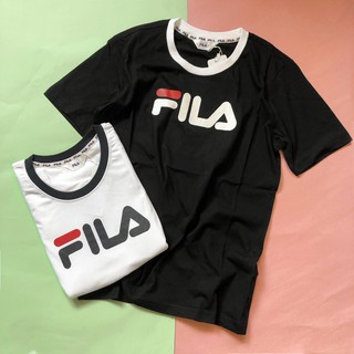 FILA LOGO TEE 黑 白 粉 紅 復古 圓領 滾邊 中間字 LOGO 短TEE 台灣公司貨 男女