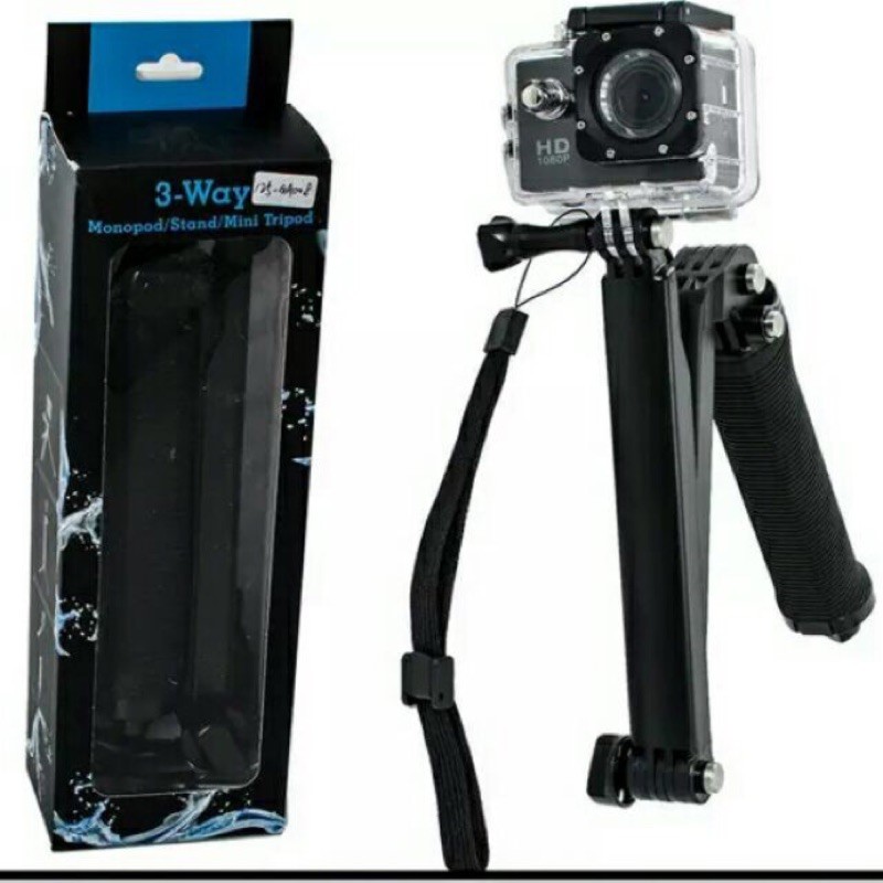 Gopro 副廠配件運動相機gopro 3 Way 三向 自拍杆調節折疊臂三折三腳架 手機自拍固定夾 蝦皮購物