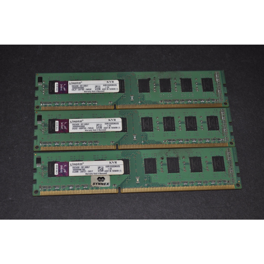 金士頓 DDR3-1333 2Gx3 雙面 同廠牌 同顆粒 同週期 雙通道 三通道 終保 KVR1333D3N9/2G