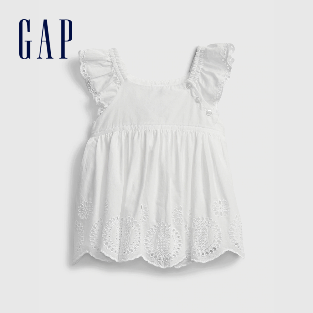 Gap 嬰兒裝 甜美風鏤空刺繡上衣-白色(681769)