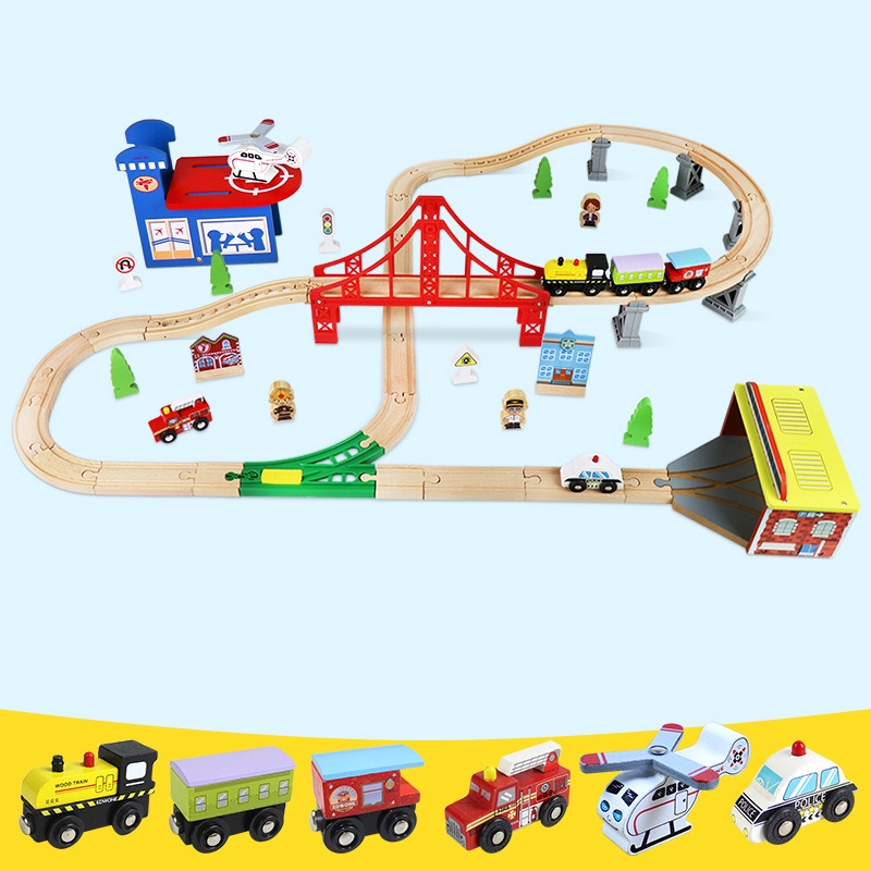 EDWONE 70件櫸木火車軌道玩具木軌道交通造型玩具木製玩具湯瑪士兒童玩具