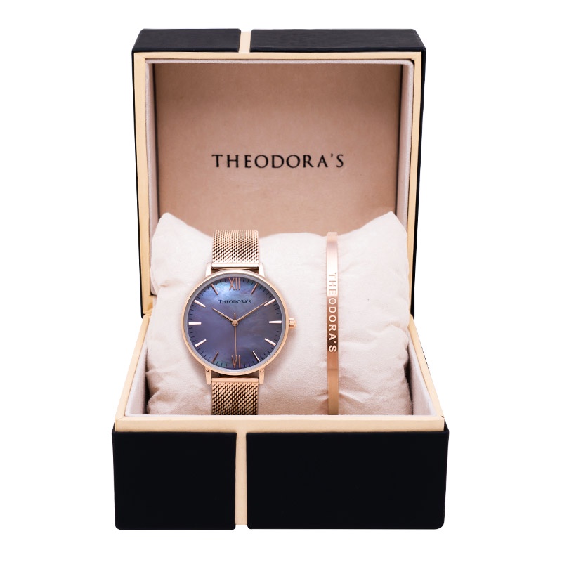 【THEODORA'S】手錶手鍊1+1禮盒-女款 Venus[小錶面]手錶 母貝淺灰藍【希奧朵拉】