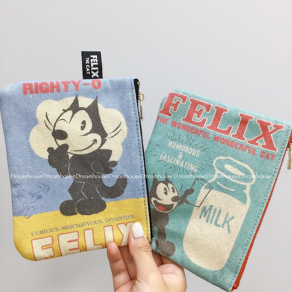 日本帶回 菲力貓 Felix the Cat 復古系列 帆布 收納袋 收納包 化妝包 萬用包 扁包 小物包 零錢包