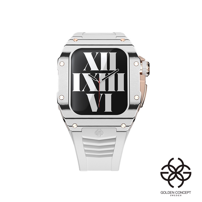 Golden Concept 錶殼 APPLE WATCH 45mm 白橡膠錶帶 玫瑰金白鈦錶框 RSC45-RG-WH
