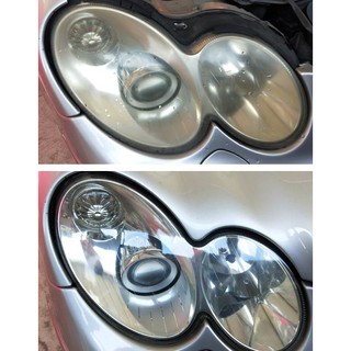 大燈快潔現場施工 BENZ 賓士 CLK240 CLK280 CLK300 CLK350 W209 原廠大燈霧化翻新