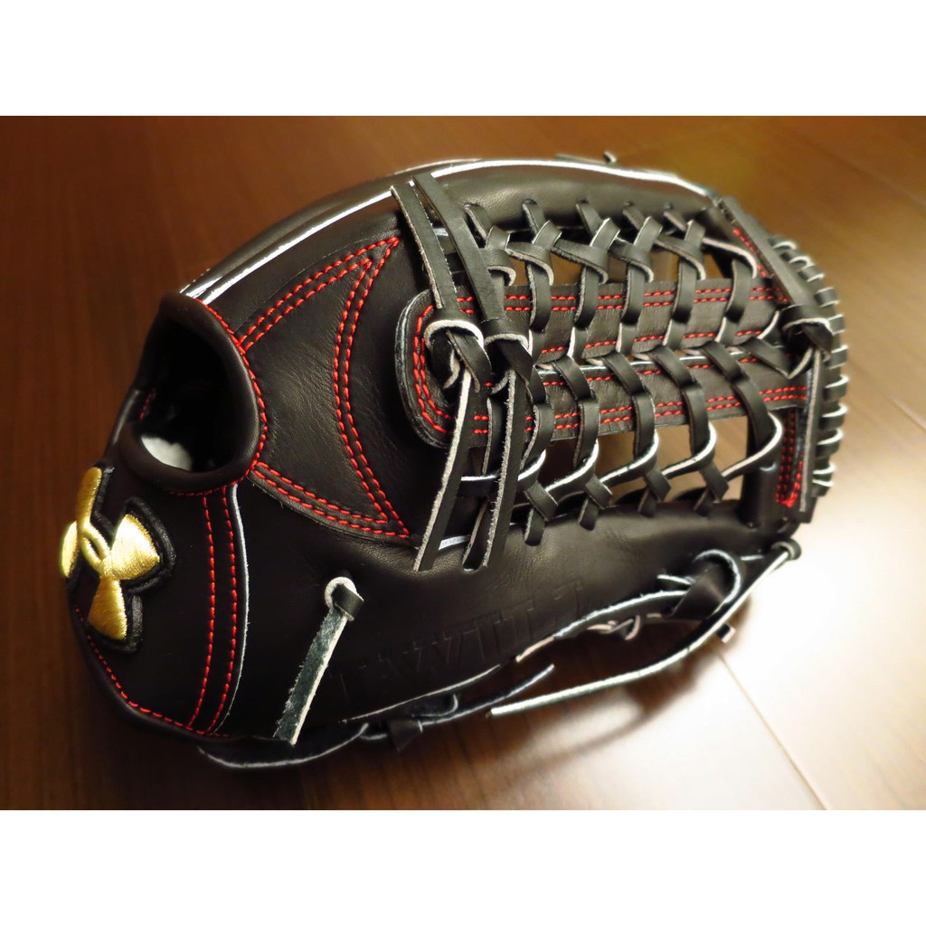 {圓圓小舖}全新日製硬式日本製 UA UNDER ARMOUR 棒壘球手套棒球手套內野T網擋手套 黑色紅縫線