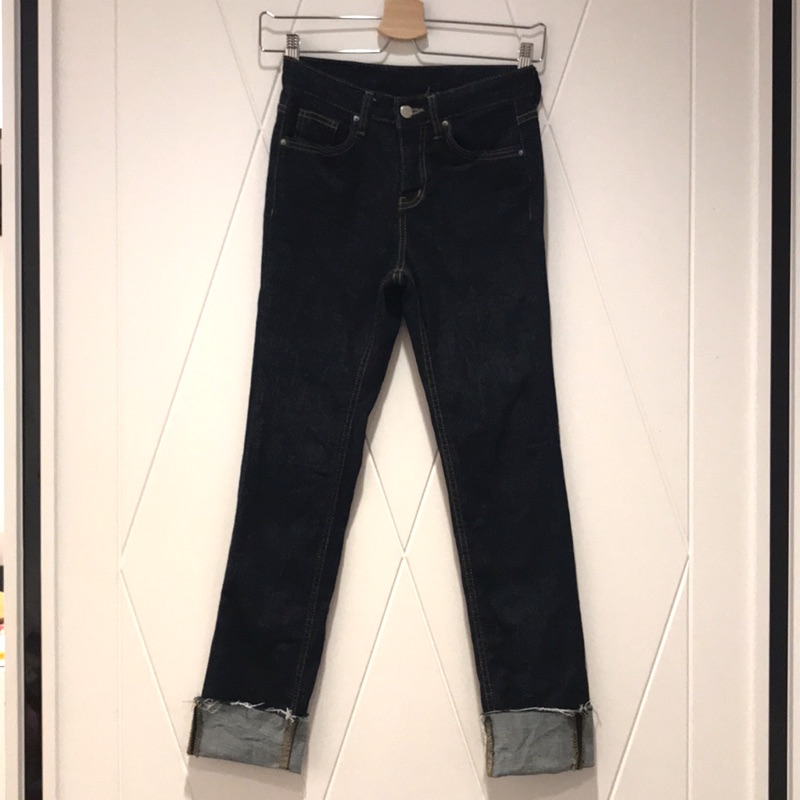 ✨正韓CHUU -5kg jeans深藍反摺牛仔褲