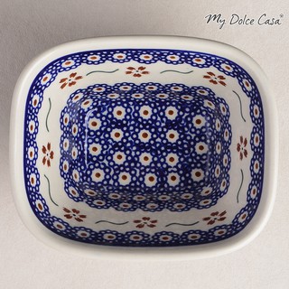 波蘭陶 紅點藍花系列 方型烤皿 烤盅 烘焙模具 醬料杯 300ml 波蘭手工製[美學生活]