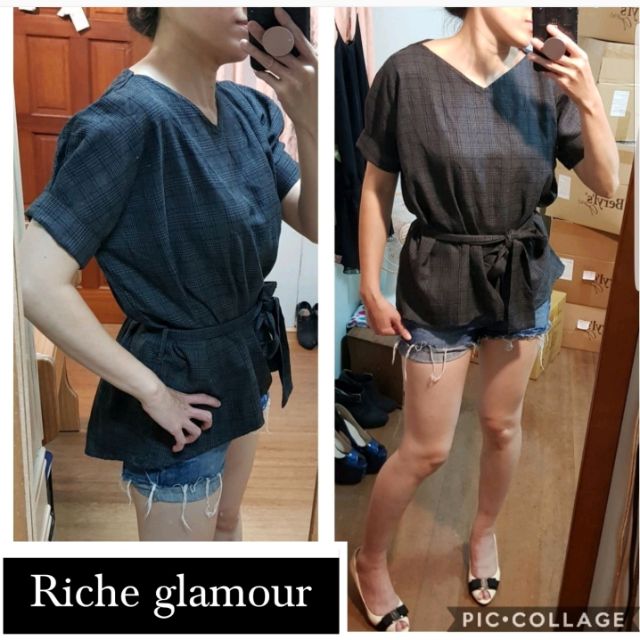 全新日本 Riche glamour(尺碼M) 嫘縈質料公主垂袖前短後長 綁帶襯衫零捌零