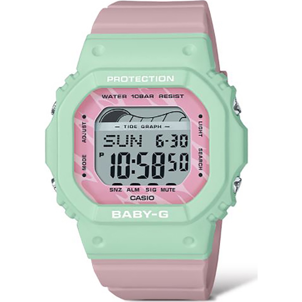 【CASIO】Baby-G  G-LIDE系列 夏日海灘粉綠色電子女錶 潮汐數位顯示 BLX-565-3 台灣公司貨