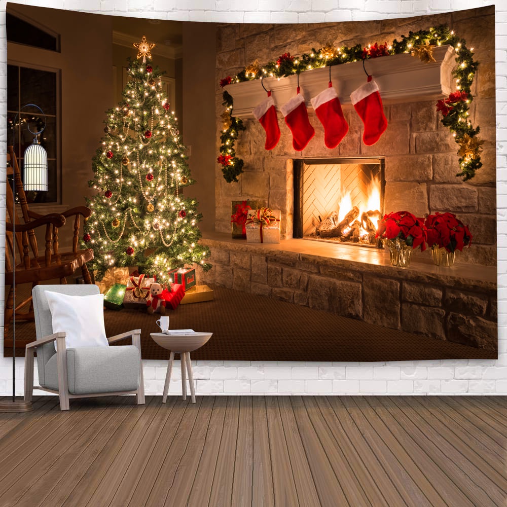 《原創高清》北歐ins聖誕節掛布merry christmas聖誕樹聖誕老人麋鹿背景布房間佈置床頭牆布裝飾畫網紅直播掛毯