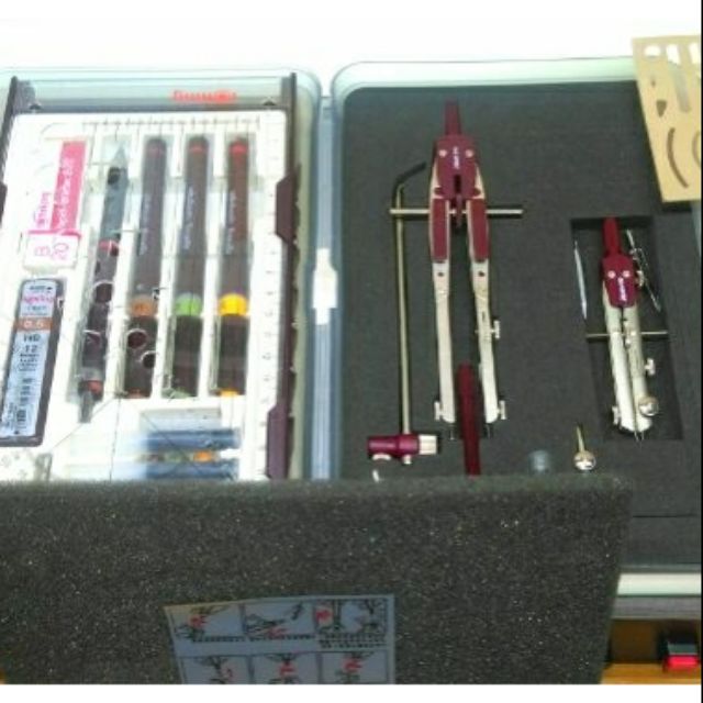 值得推薦 德國製 ARISTO 丙級專業製圖(繪圖)儀器工具(用具)組(23件)—rOtring針筆 圓規 手提透明盒