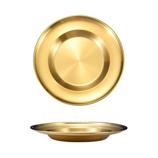 不銹鋼餐盤 中式圓盤 創意深盤 金色菜盤 點心擺盤 意面餐盤 餐廳小菜碟 不鏽鋼盤子