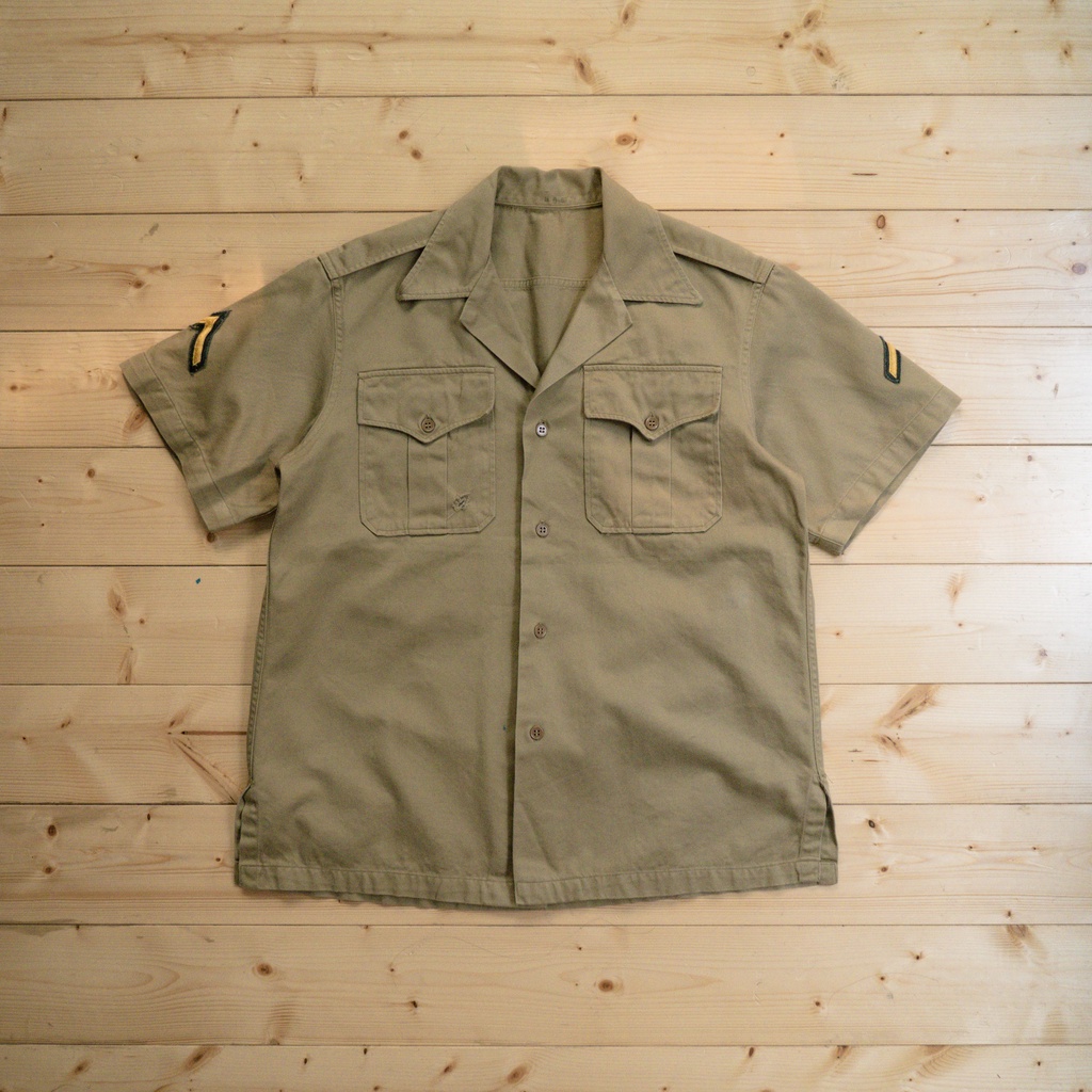 《白木11》 🇺🇸 50s US ARMY service 美軍 二戰 公發 軍裝 卡其 斜紋 短袖 襯衫 古著