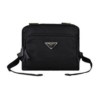 PRADA TESSUTO MONTAGN三角鐵牌LOGO背心式尼龍拉鍊戰術胸揹包(黑)