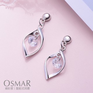 絢彩家【OSMAR】韓系簡約扭轉金屬鑲鑽 無耳洞黏貼式耳環 附10對貼紙補充包