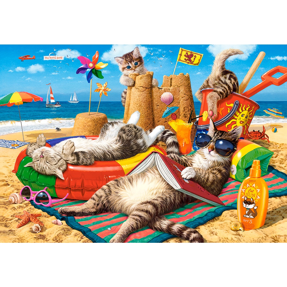 104772 1000片歐洲進口拼圖 CAS 繪畫 動物 貓咪的夏天海灘享樂