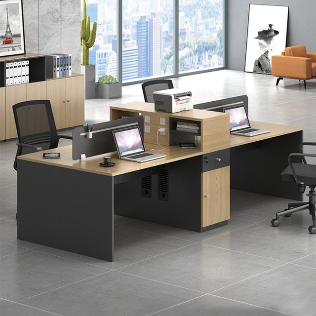 職員辦公桌椅組閤現代簡約電腦桌2/4/6人位員工桌帶櫃辦公室
