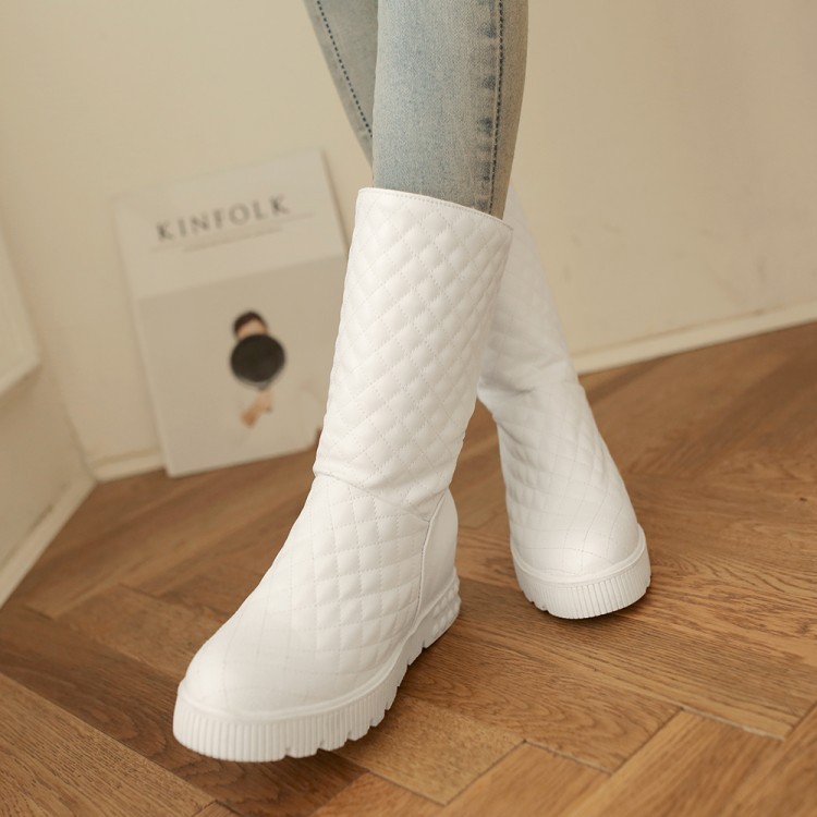 科技感 內增高女靴白色中筒 雪靴 大碼40 太空靴 平底坡跟 女靴子 防水 防滑 保暖雪地靴