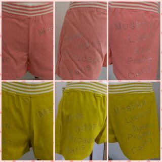 【現貨】實拍👖 中大尺碼M.XL.2L 專櫃SHANG JIIM褲身英文字母水鑽短褲 2色 : 粉紅色，黃色