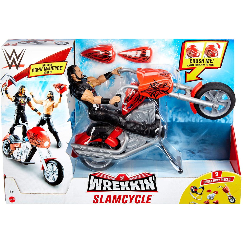 競売 WWE フィギュア アメリカ直輸入 人形 プロレス Wrekkin' Slam-Mobile Vehicle 13-in with  Rolling Wheels and Breakable Parts 6-in The Rock Basic Action Figure,  Gift for Ages Years