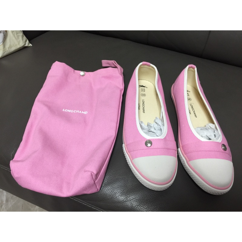 全新 日本購回 LONGCHAMP 粉色 帆布鞋 38