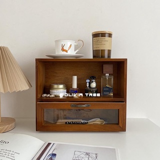 ins復古vintage木質桌面收納櫃首飾收納架化妝品放置盒小櫃子