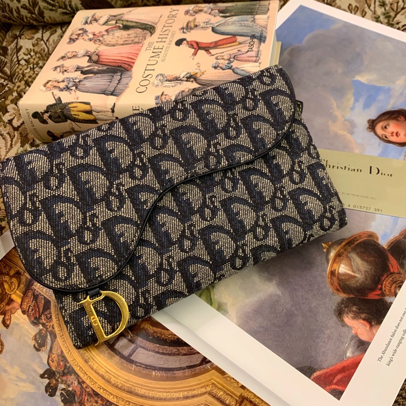DIOR LEATHER WALLETS / 迪奧金扣馬鞍老花長夾 附保卡