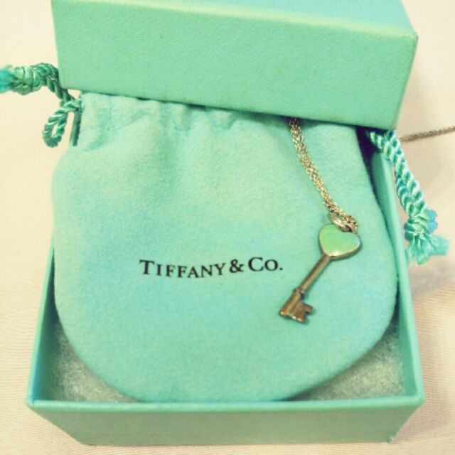 Tiffany &amp;Co. Blue琺瑯愛心鑰匙項鍊
