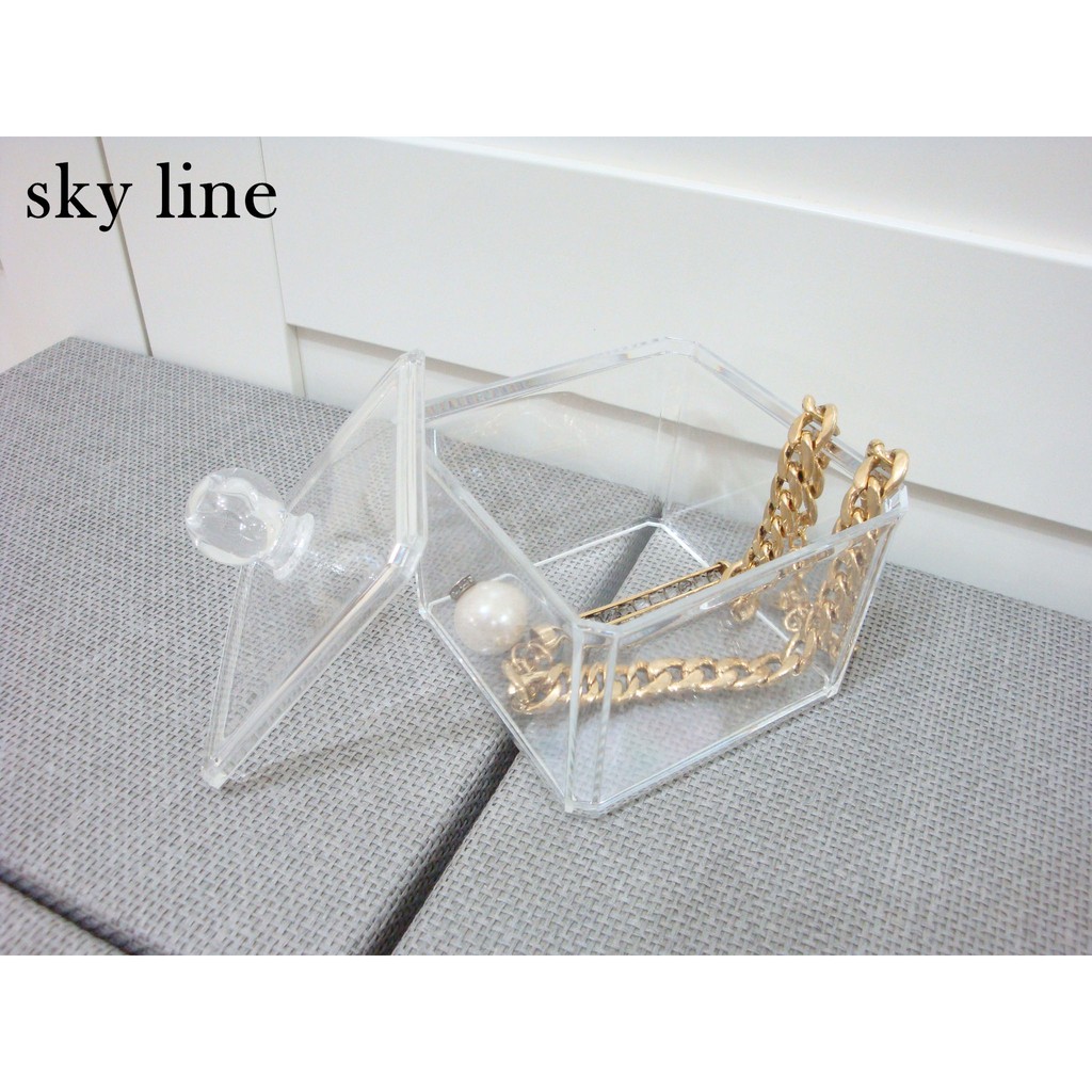 sky line/收納盒 透明 首飾盒 方形有蓋水晶透明萬用置物收納盒/化妝盒/首飾盒
